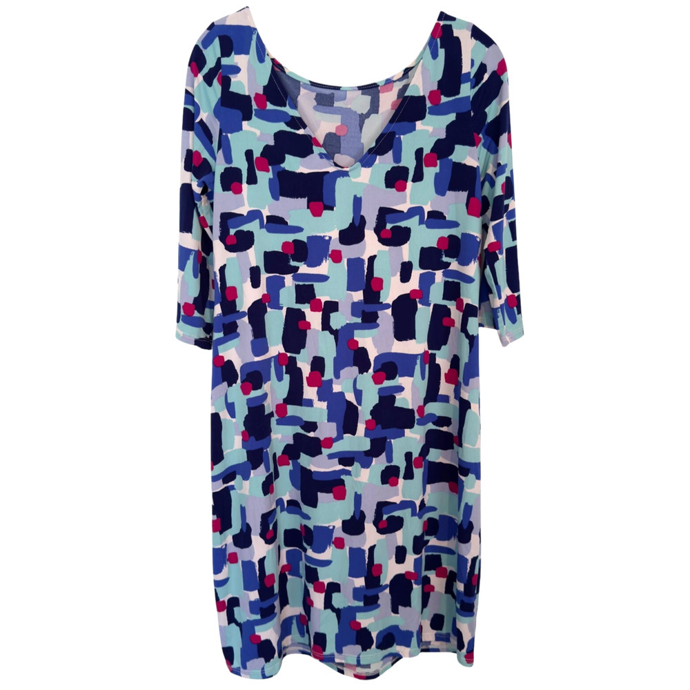 Leota Sheath Dress Sz M Multi Geometric Boat Neck Reversible USA